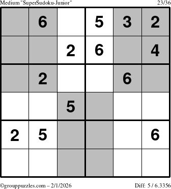 The grouppuzzles.com Medium SuperSudoku-Junior puzzle for Sunday February 1, 2026