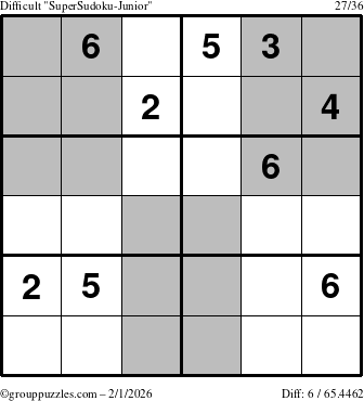 The grouppuzzles.com Difficult SuperSudoku-Junior puzzle for Sunday February 1, 2026