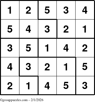 The grouppuzzles.com Answer grid for the Sudoku-5 puzzle for Sunday February 1, 2026