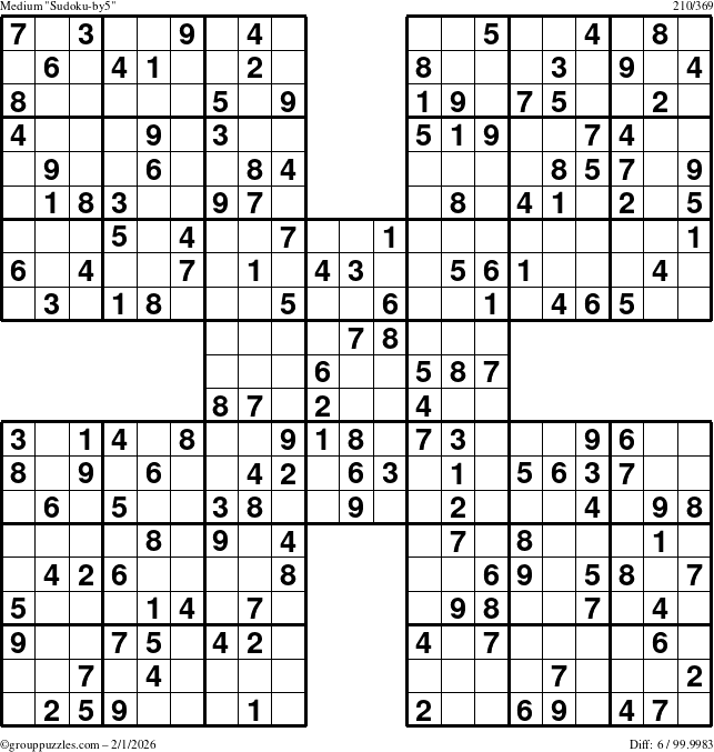 The grouppuzzles.com Medium Sudoku-by5 puzzle for Sunday February 1, 2026