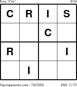 The grouppuzzles.com Easy Cris puzzle for Monday July 6, 2026