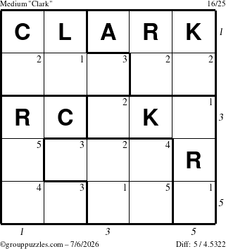 The grouppuzzles.com Medium Clark puzzle for Monday July 6, 2026 with all 5 steps marked