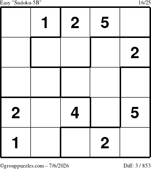 The grouppuzzles.com Easy Sudoku-5B puzzle for Monday July 6, 2026