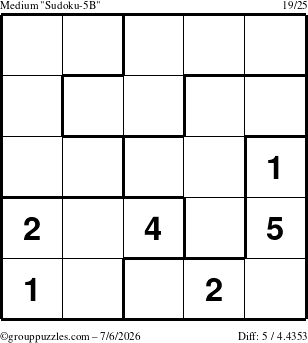 The grouppuzzles.com Medium Sudoku-5B puzzle for Monday July 6, 2026