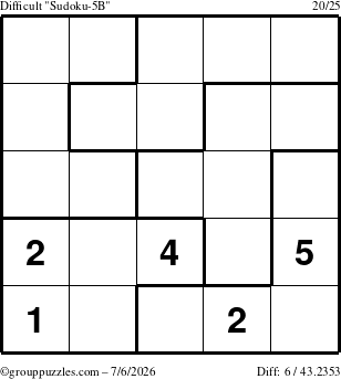 The grouppuzzles.com Difficult Sudoku-5B puzzle for Monday July 6, 2026