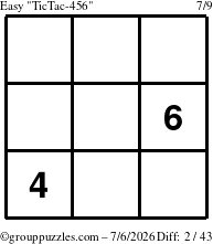 The grouppuzzles.com Easy TicTac-456 puzzle for Monday July 6, 2026