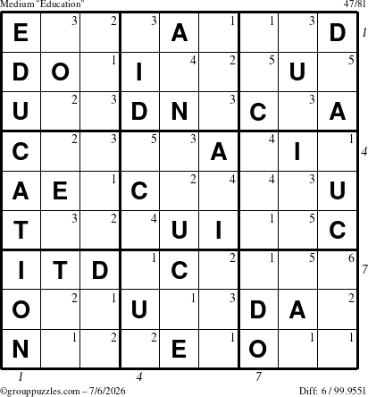 The grouppuzzles.com Medium Education-c1 puzzle for Monday July 6, 2026, suitable for printing, with all 6 steps marked