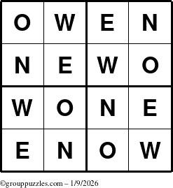 The grouppuzzles.com Answer grid for the Owen puzzle for Friday January 9, 2026