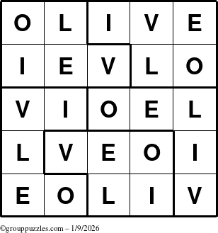 The grouppuzzles.com Answer grid for the Olive puzzle for Friday January 9, 2026