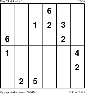 The grouppuzzles.com Easy Sudoku-6up puzzle for Friday January 9, 2026