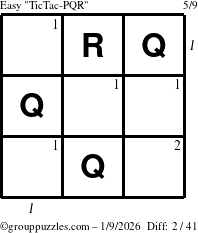 The grouppuzzles.com Easy TicTac-PQR puzzle for Friday January 9, 2026 with all 2 steps marked