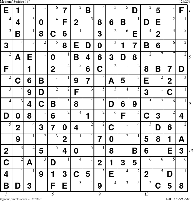 The grouppuzzles.com Medium Sudoku-16 puzzle for Friday January 9, 2026 with all 7 steps marked