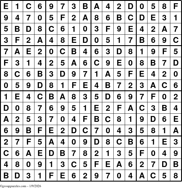 The grouppuzzles.com Answer grid for the Sudoku-16 puzzle for Friday January 9, 2026