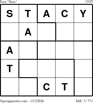 The grouppuzzles.com Easy Stacy puzzle for Monday January 12, 2026