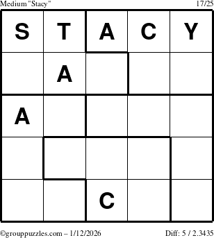 The grouppuzzles.com Medium Stacy puzzle for Monday January 12, 2026