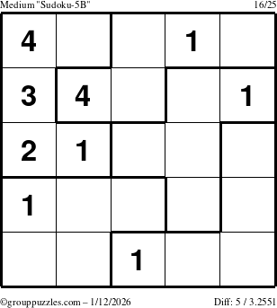 The grouppuzzles.com Medium Sudoku-5B puzzle for Monday January 12, 2026