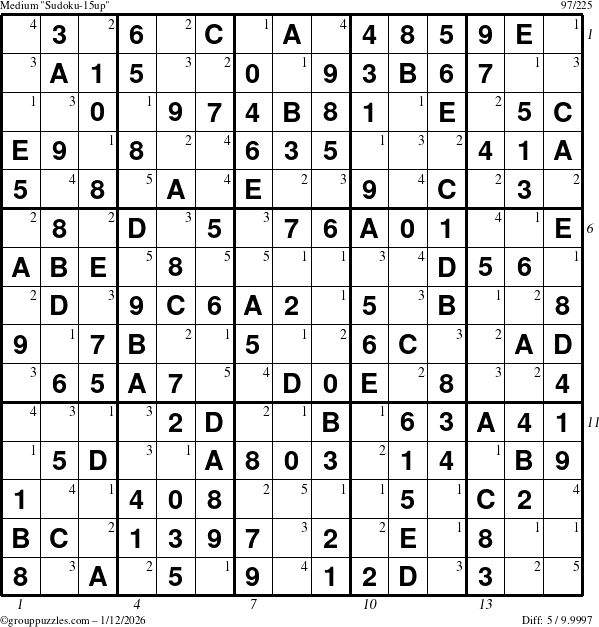 The grouppuzzles.com Medium Sudoku-15up puzzle for Monday January 12, 2026 with all 5 steps marked