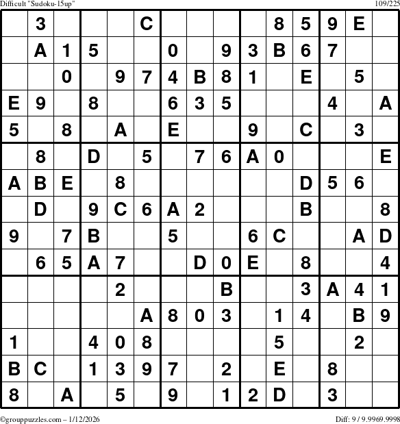 The grouppuzzles.com Difficult Sudoku-15up puzzle for Monday January 12, 2026