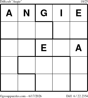 The grouppuzzles.com Difficult Angie puzzle for Wednesday June 17, 2026