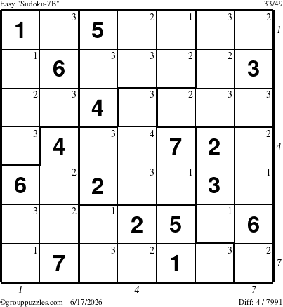 The grouppuzzles.com Easy Sudoku-7B puzzle for Wednesday June 17, 2026 with all 4 steps marked