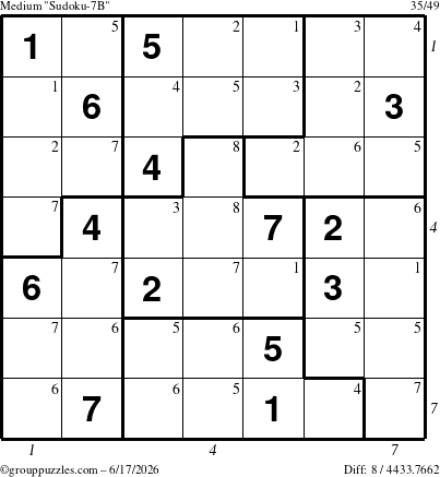 The grouppuzzles.com Medium Sudoku-7B puzzle for Wednesday June 17, 2026, suitable for printing, with all 8 steps marked