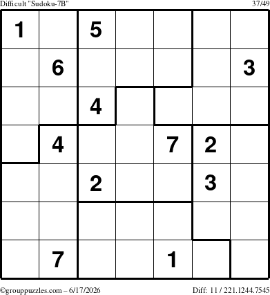 The grouppuzzles.com Difficult Sudoku-7B puzzle for Wednesday June 17, 2026