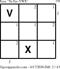 The grouppuzzles.com Easy TicTac-VWX puzzle for Wednesday June 17, 2026 with all 2 steps marked