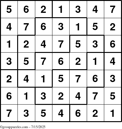 The grouppuzzles.com Answer grid for the Sudoku-7 puzzle for Tuesday July 15, 2025