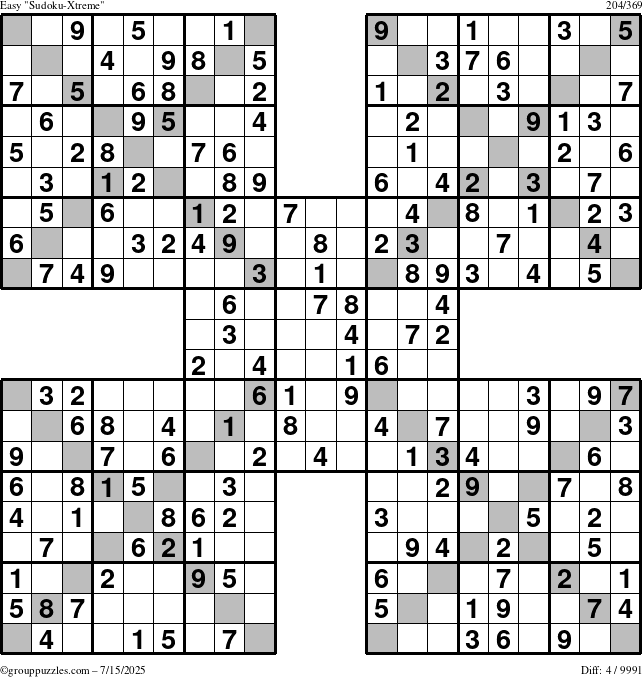 The grouppuzzles.com Easy Sudoku-Xtreme puzzle for Tuesday July 15, 2025