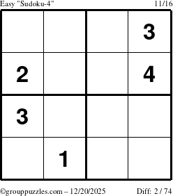 The grouppuzzles.com Easy Sudoku-4 puzzle for Saturday December 20, 2025