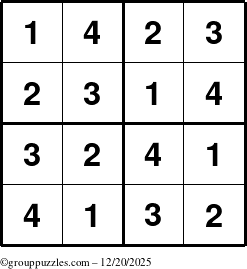 The grouppuzzles.com Answer grid for the Sudoku-4 puzzle for Saturday December 20, 2025