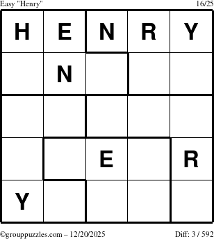 The grouppuzzles.com Easy Henry puzzle for Saturday December 20, 2025