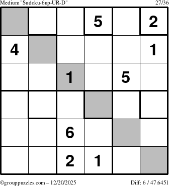 The grouppuzzles.com Medium Sudoku-6up-UR-D puzzle for Saturday December 20, 2025