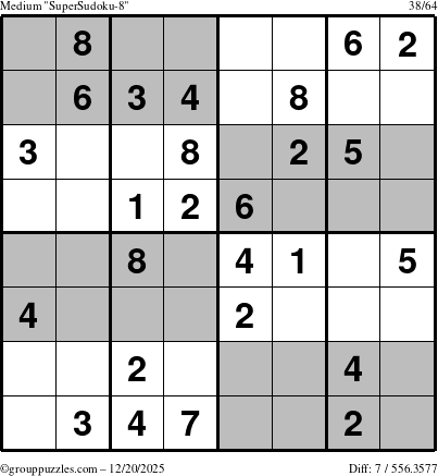 The grouppuzzles.com Medium SuperSudoku-8 puzzle for Saturday December 20, 2025
