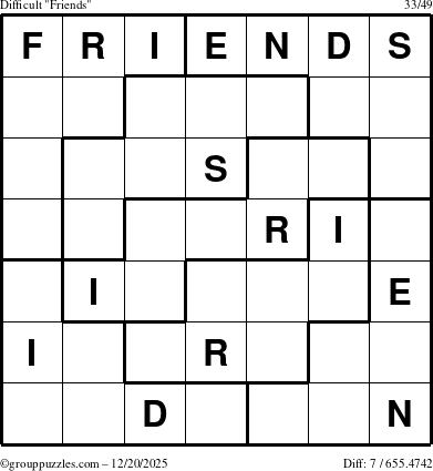 The grouppuzzles.com Difficult Friends puzzle for Saturday December 20, 2025