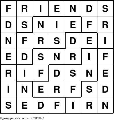 The grouppuzzles.com Answer grid for the Friends puzzle for Saturday December 20, 2025