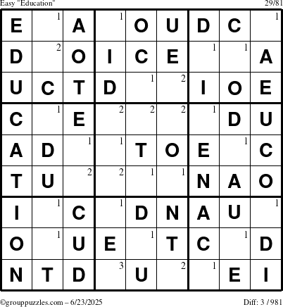The grouppuzzles.com Easy Education-c1 puzzle for Monday June 23, 2025 with the first 3 steps marked