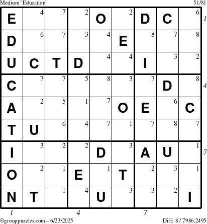 The grouppuzzles.com Medium Education-c1 puzzle for Monday June 23, 2025 with all 8 steps marked