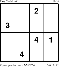 The grouppuzzles.com Easy Sudoku-4 puzzle for Thursday May 28, 2026