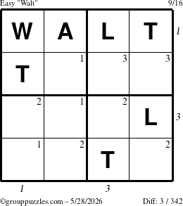 The grouppuzzles.com Easy Walt puzzle for Thursday May 28, 2026 with all 3 steps marked