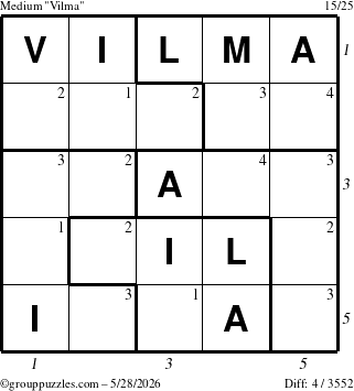 The grouppuzzles.com Medium Vilma puzzle for Thursday May 28, 2026 with all 4 steps marked