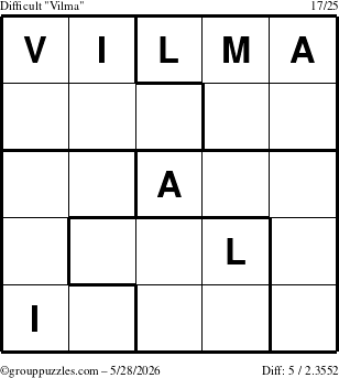 The grouppuzzles.com Difficult Vilma puzzle for Thursday May 28, 2026