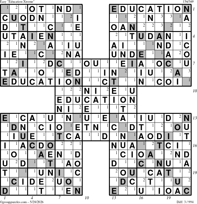 The grouppuzzles.com Easy Education-Xtreme puzzle for Thursday May 28, 2026 with all 3 steps marked