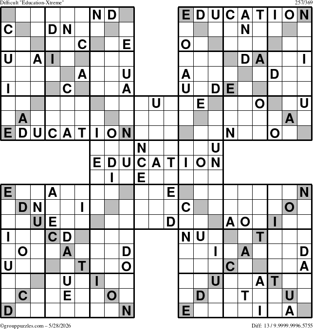 The grouppuzzles.com Difficult Education-Xtreme puzzle for Thursday May 28, 2026