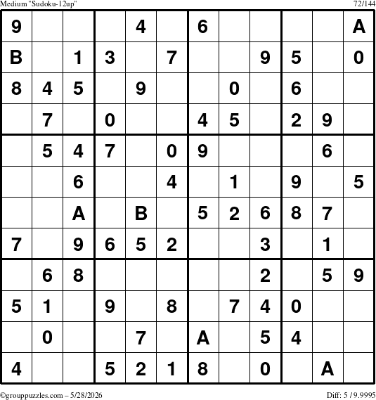 The grouppuzzles.com Medium Sudoku-12up puzzle for Thursday May 28, 2026