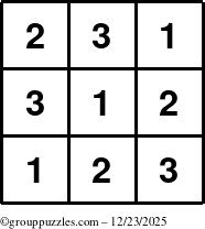 The grouppuzzles.com Answer grid for the TicTac-123 puzzle for Tuesday December 23, 2025