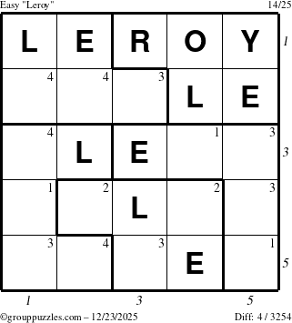 The grouppuzzles.com Easy Leroy puzzle for Tuesday December 23, 2025 with all 4 steps marked