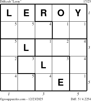 The grouppuzzles.com Difficult Leroy puzzle for Tuesday December 23, 2025 with all 5 steps marked