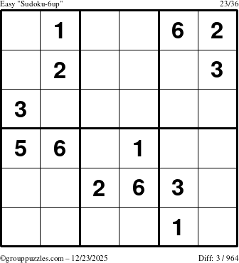 The grouppuzzles.com Easy Sudoku-6up puzzle for Tuesday December 23, 2025