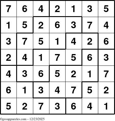 The grouppuzzles.com Answer grid for the Sudoku-7 puzzle for Tuesday December 23, 2025